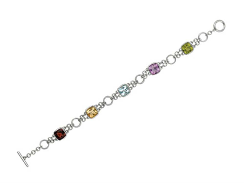Finejewelers Rhodium Plated 7.5 Inch Alternate link Bracelet with Garnet, Citrine, Blue Topaz, Amethyst, and Peridot Sto