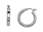 Finejewelers Rhodium Plated Textured Stardust Bright Cut Roud Hoop Earrings