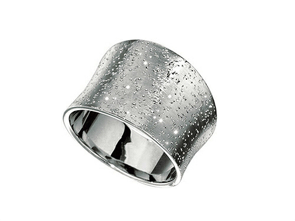 Finejewelers Rhodium Plated Textured Stardust Bright Cut 14 mm Wide Concave Ring