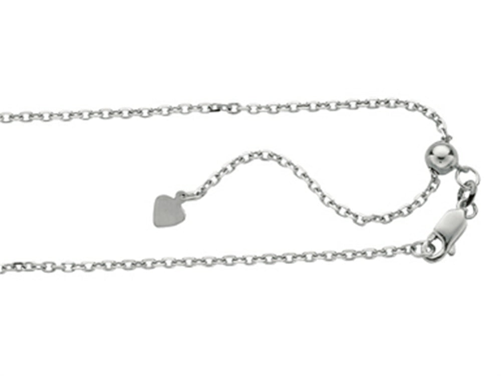 Finejewelers Rhodium Plated 22 Inch Adjustable Cable Chain Necklace Lobster Clasp Small Heart Charm