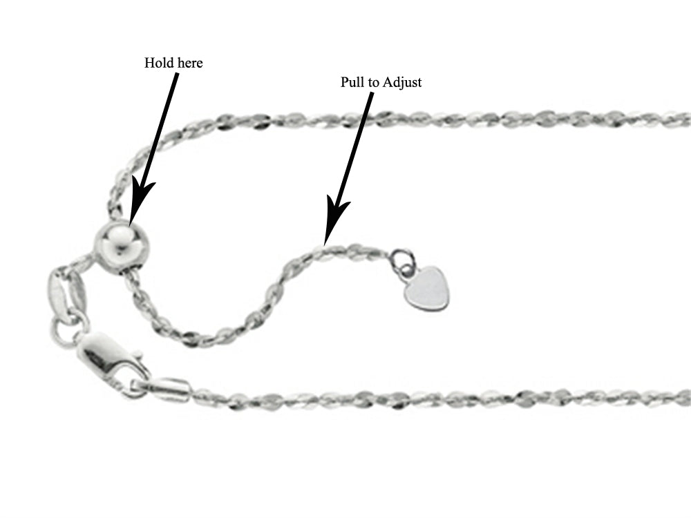 Finejewelers Rhodium Plated 22 Inch bright-cut Adjustable Piatto Chain Necklace Lobster Clasp and Small Heart Charm