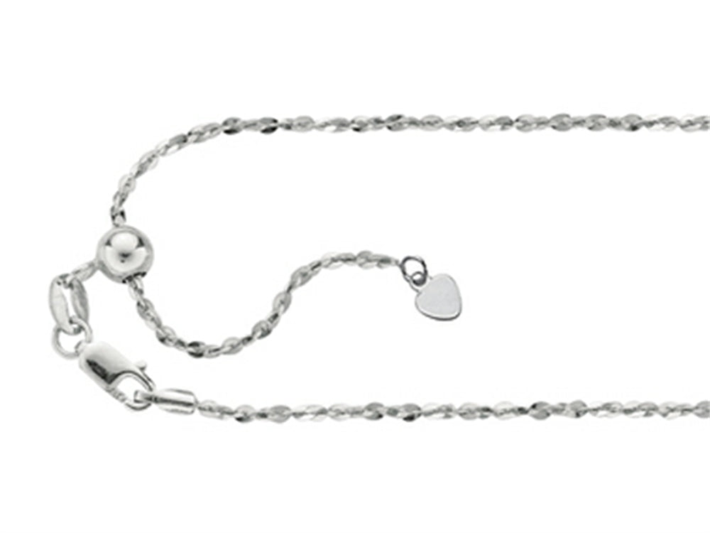 Finejewelers Rhodium Plated 22 Inch bright-cut Adjustable Piatto Chain Necklace Lobster Clasp and Small Heart Charm