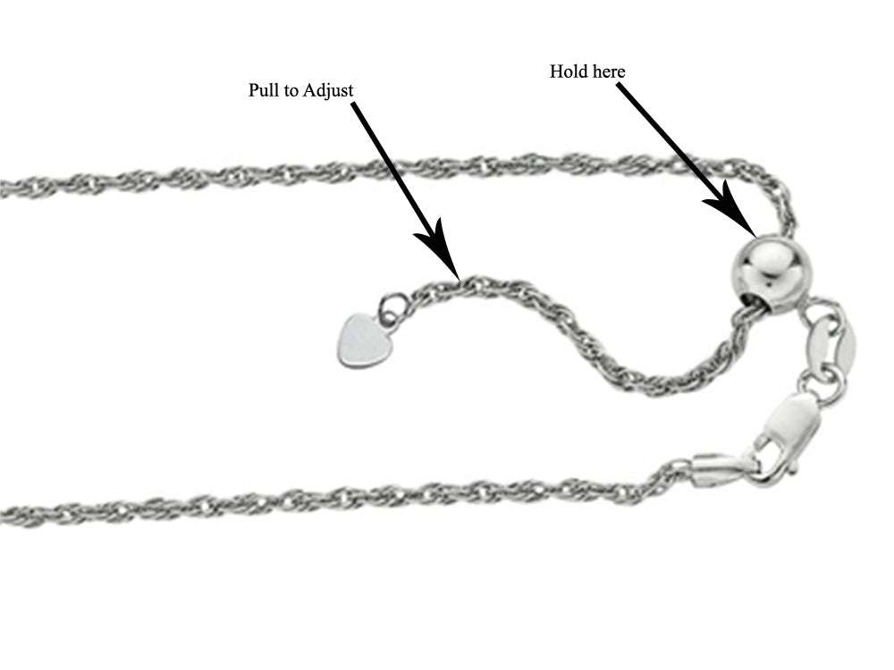 Finejewelers Rhodium Plated 22 Inch bright-cut Adjustable Rope Chain Necklace Lobster Clasp Heart Charm