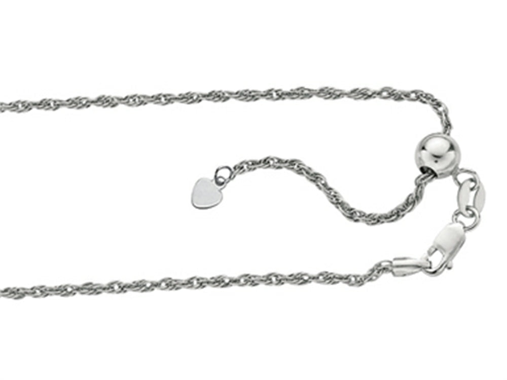 Finejewelers Rhodium Plated 22 Inch bright-cut Adjustable Rope Chain Necklace Lobster Clasp Heart Charm