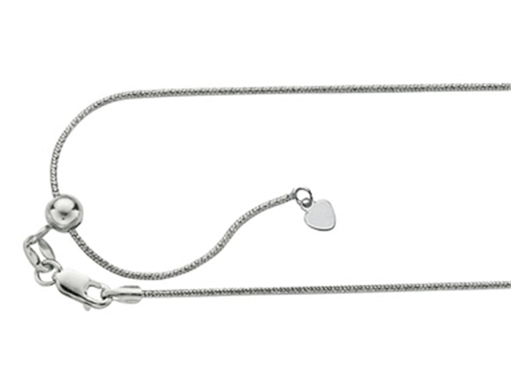 Finejewelers Rhodium Plated 22 Inch bright-cut Adjustable Snake Chain Necklace Lobster Clasp Heart Charm