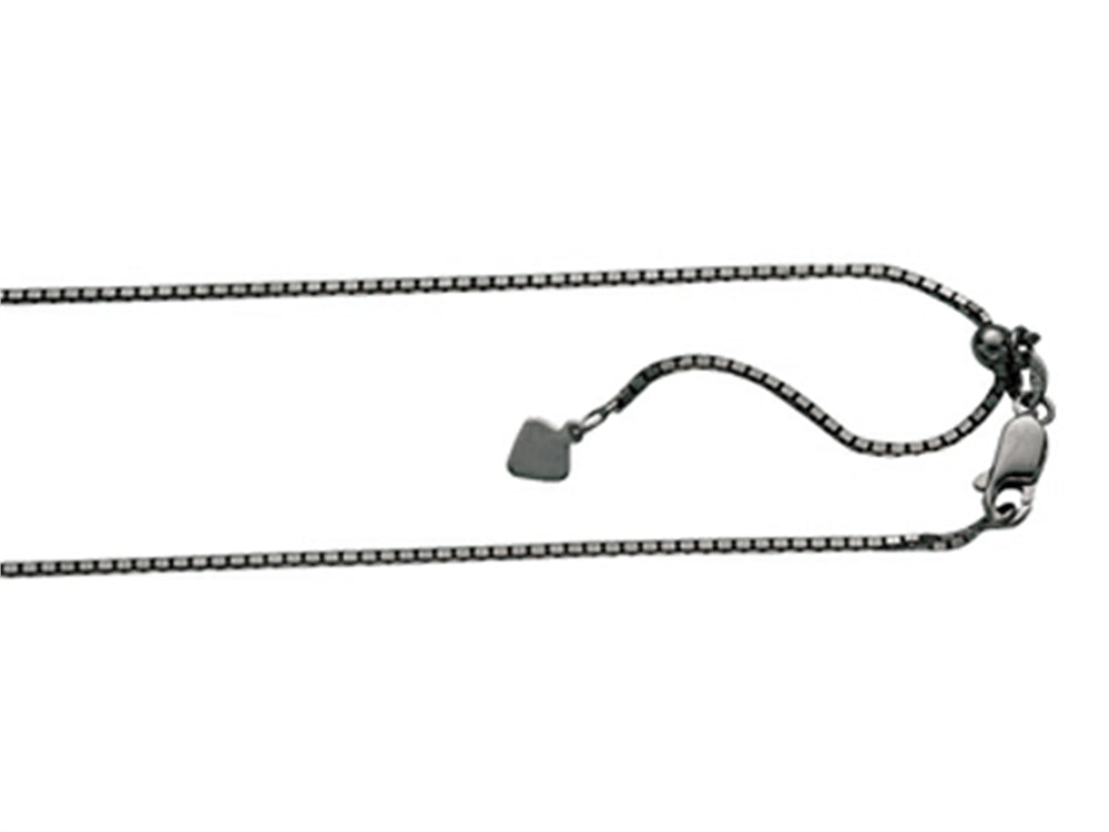 Finejewelers Ruthenium Plated 22 bright-cut Adjustable Box Chain Necklace Lobster Clasp w Heart Charm