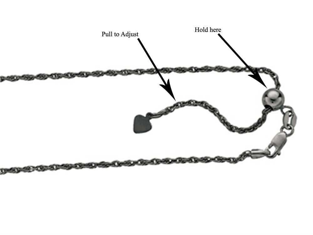 Finejewelers Ruthenium Plated 22 Inch Adjustable Rope Chain Necklace Lobster Clasp Small Heart Charm