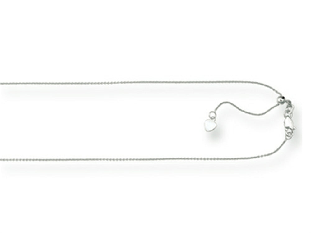 Finejewelers Rhodium Plated 22 Inch bright-cut Adjustable Cable Chain Necklace Lobster Clasp Heart Charm
