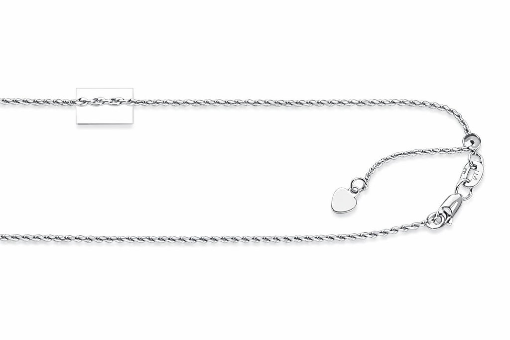 Finejewelers Rhodium Plated 22 Inch bright-cut Adjustable Rope Chain Necklace Lobster Clasp and Small Heart Charm