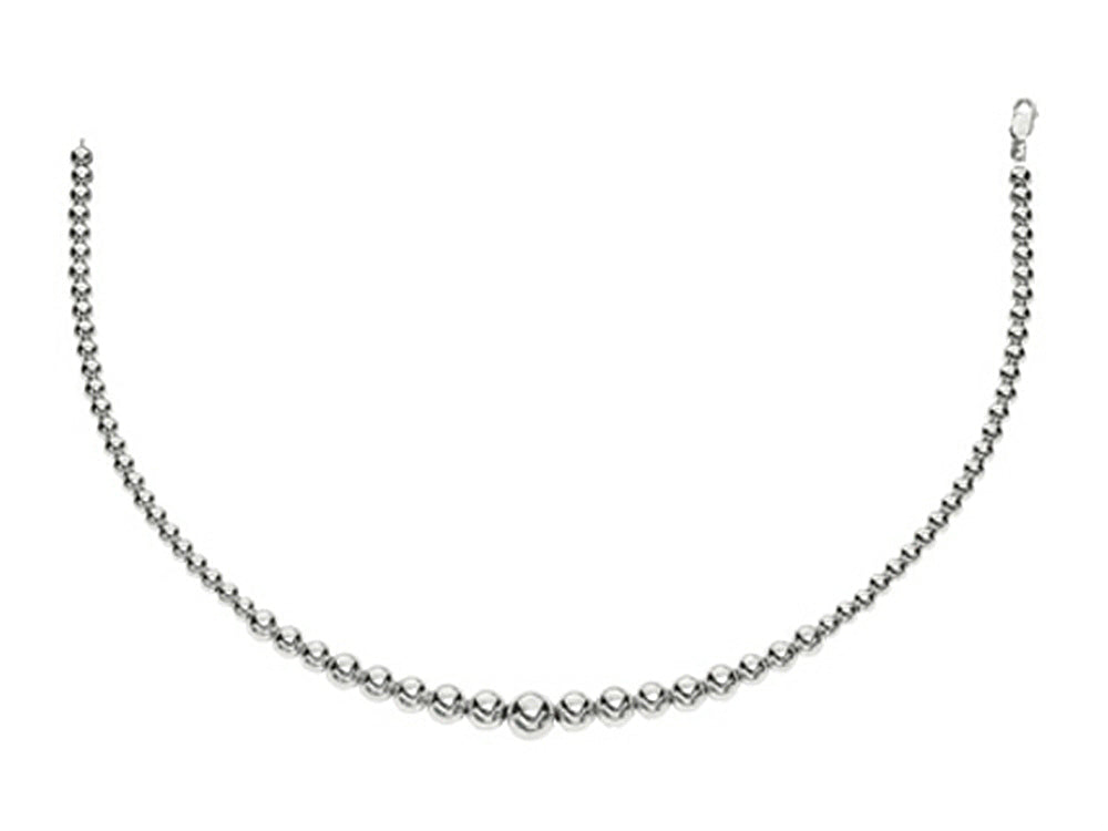 Finejewelers Rhodium Plated 17 Inch 6-12mm Round Bead Graduated Necklace with Lobster Clasp