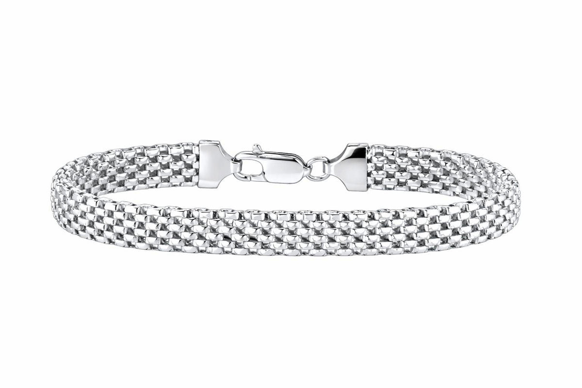Finejewelers Rhodium Plated 7.5 Inch Mesh Bracelet with Lobster Clasp