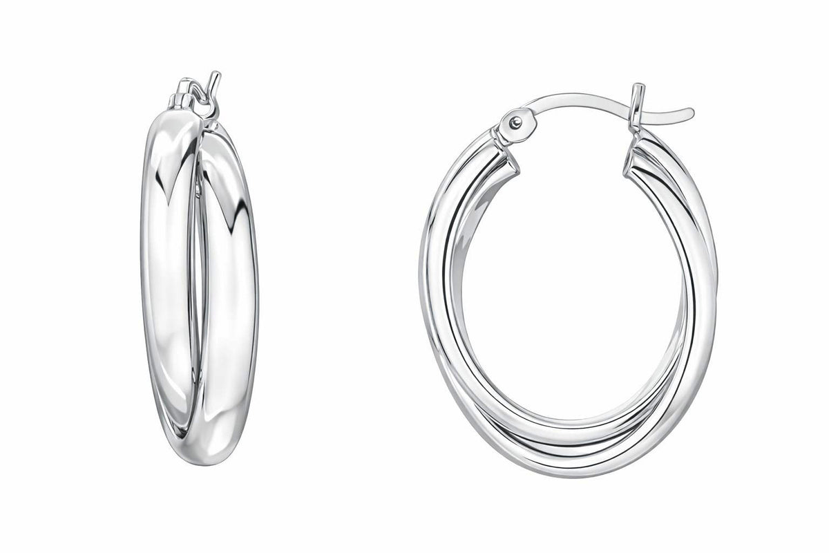 Finejewelers Rhodium Plated Intertwined Oval Hoop Earrings
