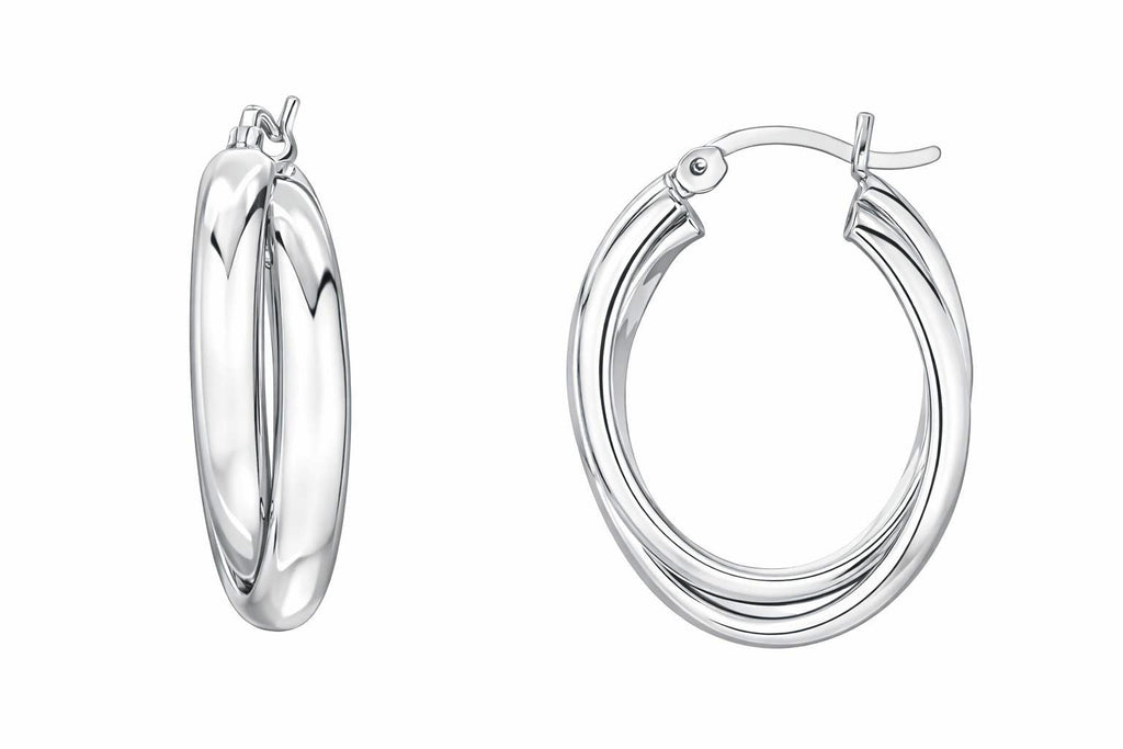 Finejewelers Rhodium Plated Intertwined Oval Hoop Earrings