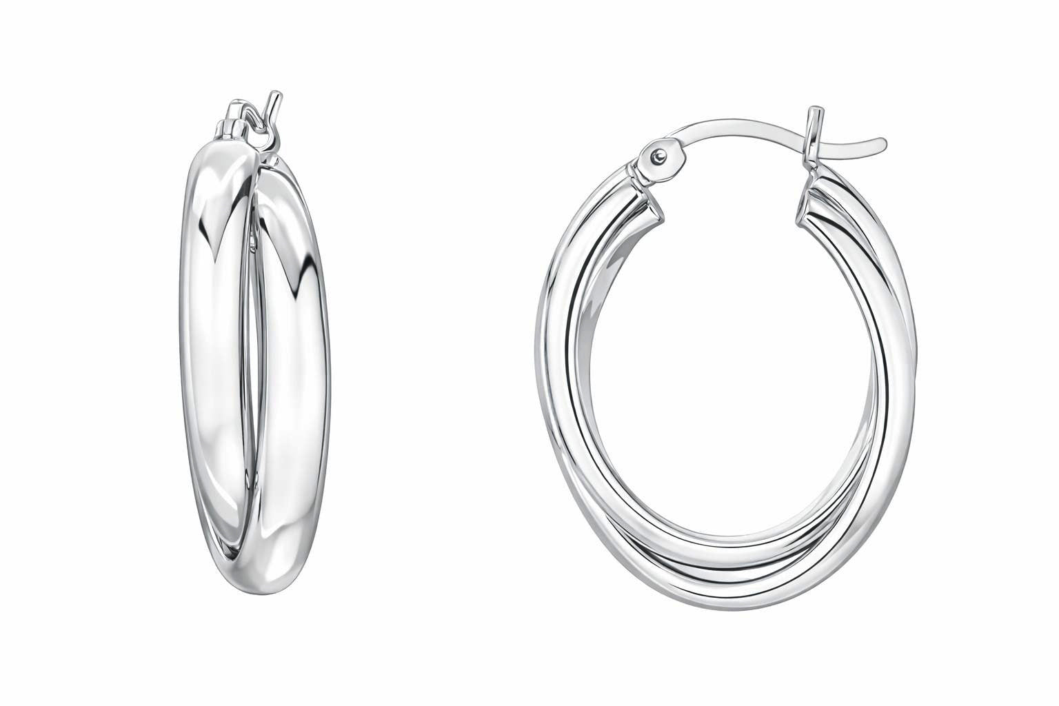 Finejewelers Rhodium Plated Intertwined Oval Hoop Earrings