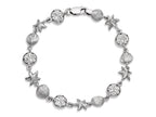 Finejewelers 925 Sterling Silver 7.25 Inch Starfish, Shell, and Flat Round Link Sea Life Bracelet Lobster