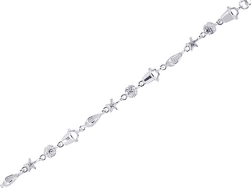 Finejewelers 925 Sterling Silver bright-cut 7.25 Inch Starfish, Bucket Shell, and Slipper Link Sea Life Bracelet Lo
