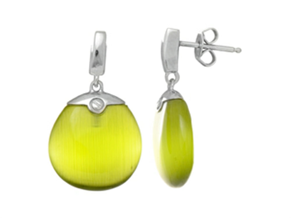 Finejewelers Sterling Silver Light Green Simulated Cat's Eye Drop Earrings
