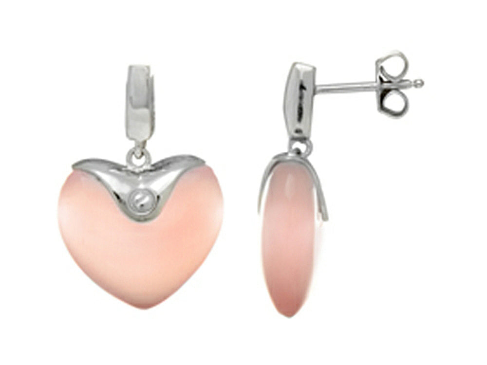 Finejewelers Sterling Silver Light Pink Heart Simulated Cat's Eye Drop Earrings
