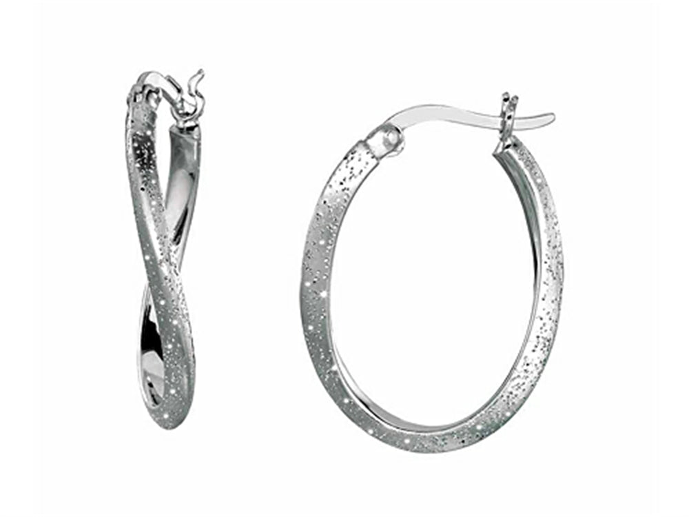 Finejewelers Sterling Silver Shiny Textured Stardust Twisted Oval Hoop Earrings