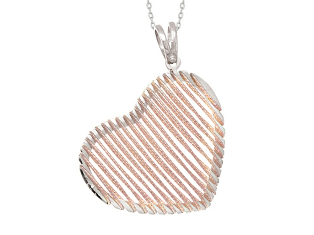 Finejewelers Sterling Silver with Rose Finish Shiny Bright Cut Heart Bird's Nest Ladies Pendant Necklace