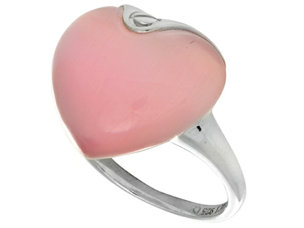 Finejewelers Sterling Silver Pink Heart Simulated Cat's Eye Ladies Ring