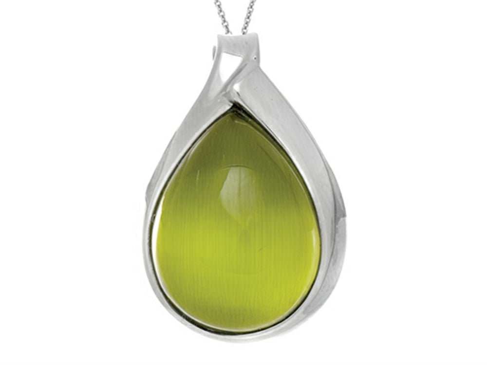 Finejewelers Sterling Silver Green Simulated Cat's Eye Ladies Pendant Necklace