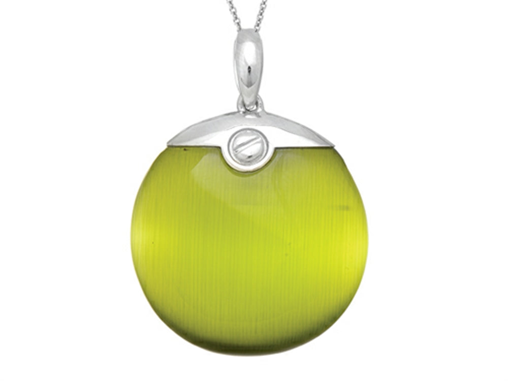 Finejewelers Sterling Silver Green Round Simulated Cat's Eye Ladies Pendant Necklace