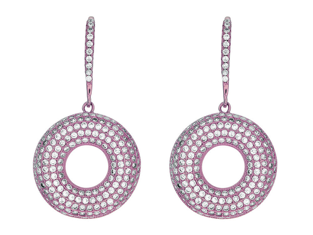 Finejewelers Silver with Rose Finish Shiny Fancy Open Circle Earrings with Cubic Zirconia (CZ)