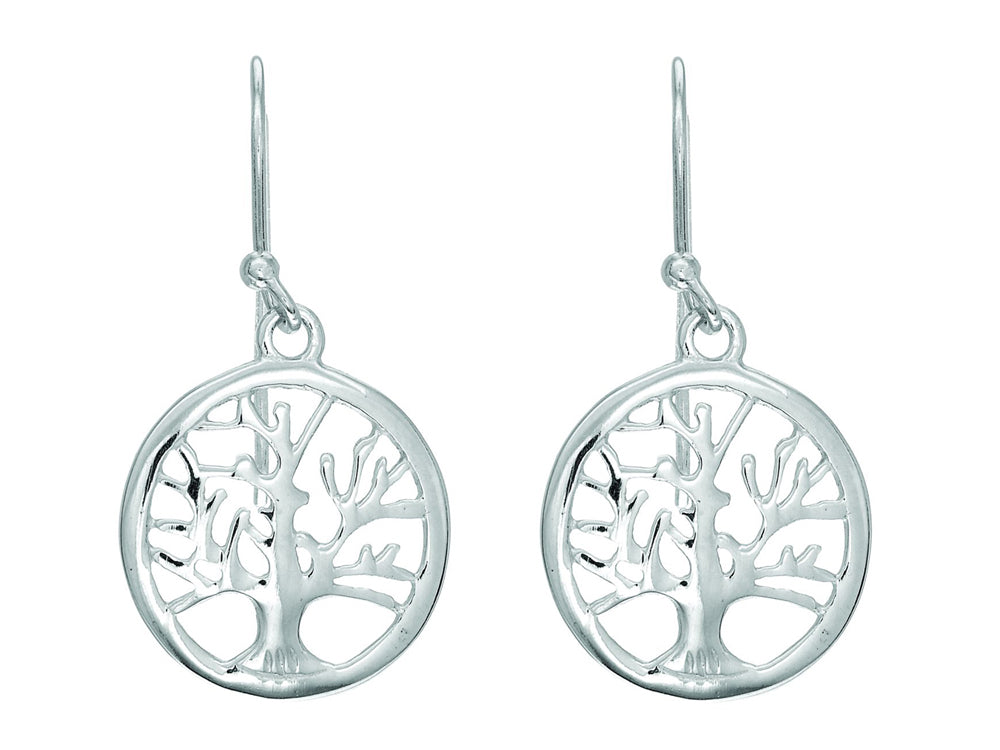 Finejewelers Silver with Rhodium Finish Shiny Round Tree Of Life Drop Earrings
