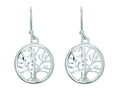 Finejewelers Silver with Rhodium Finish Shiny Round Tree Of Life Drop Earrings