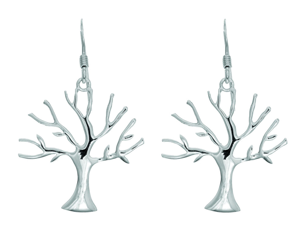 Finejewelers Silver with Rhodium Finish Shiny Tree of Life Drop Earrings