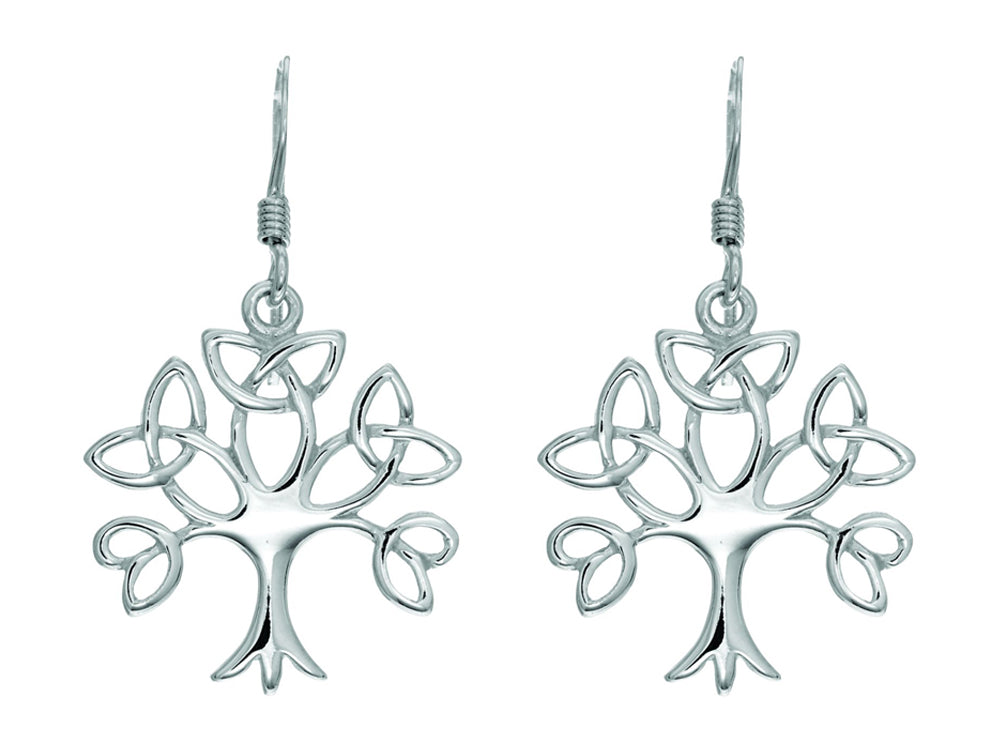 Finejewelers Silver with Rhodium Finish Shiny Trinity Tree of Life Drop Earrings