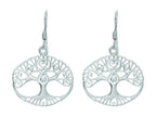 Finejewelers Silver with Rhodium Finish Shiny Oval Tree Of Life Stencil Design Drop Earrings