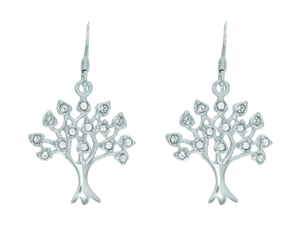 Finejewelers Silver with Rhodium Finish Tree of Life Drop Earrings