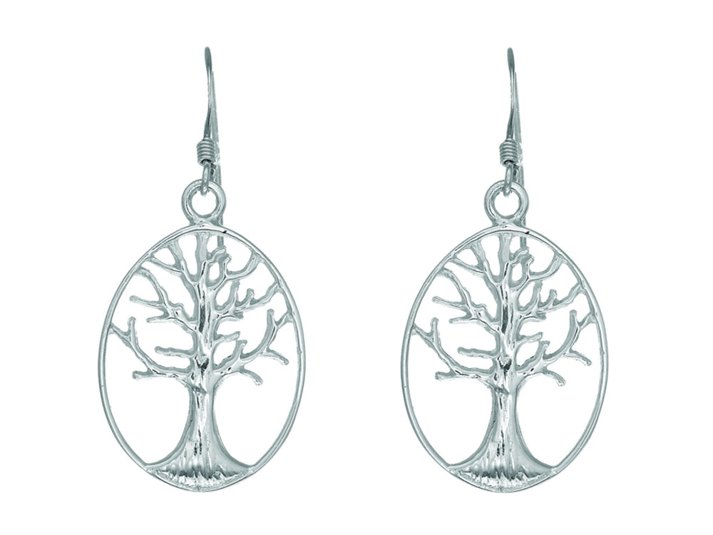 Finejewelers Silver with Rhodium Finish Open Oval Tree Of Life Drop Earrings