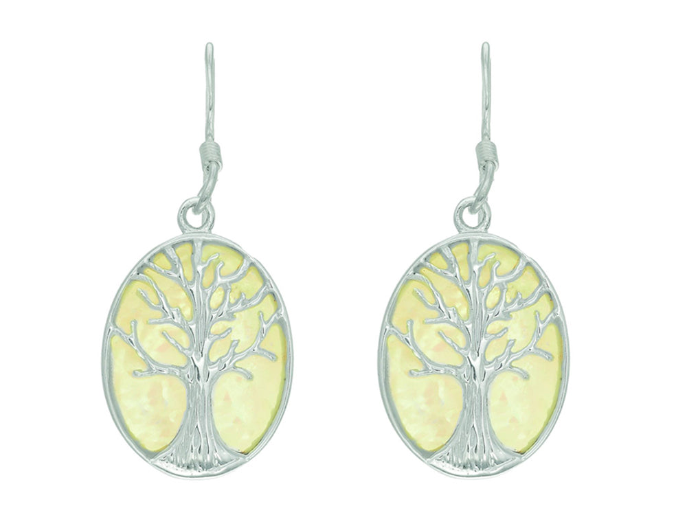 Finejewelers Silver with Rhodium Finish Mother of Pearl Tree Of Life Drop Earrings
