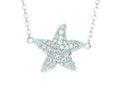 Finejewelers Silver with Rhodium Finish Shiny Cable Starfish Necklace with White Cubic Zirconia