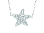 Finejewelers Silver with Rhodium Finish Shiny Cable Starfish Necklace with White Cubic Zirconia