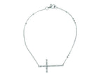 Finejewelers Sterling Silver Rhodium Finish Sideways Cross Bracelet with Cubic Zirconia (CZ's)