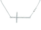 Finejewelers Silver with Rhodium Finish Cable Chain Sideways Cross Necklace with Cubic Zirconia