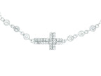 Finejewelers Silver Rhodium Finish Shiny Cable Chain Small Cross Charm Bracelet White Cubic Zirconia