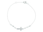 Finejewelers Silver Rhodium Finish Shiny Cable Chain Small Cross Charm Bracelet White Cubic Zirconia