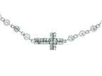 Finejewelers Silver with Rhodium Finish Cable Chain Sideways Cross Necklace with Cubic Zirconia