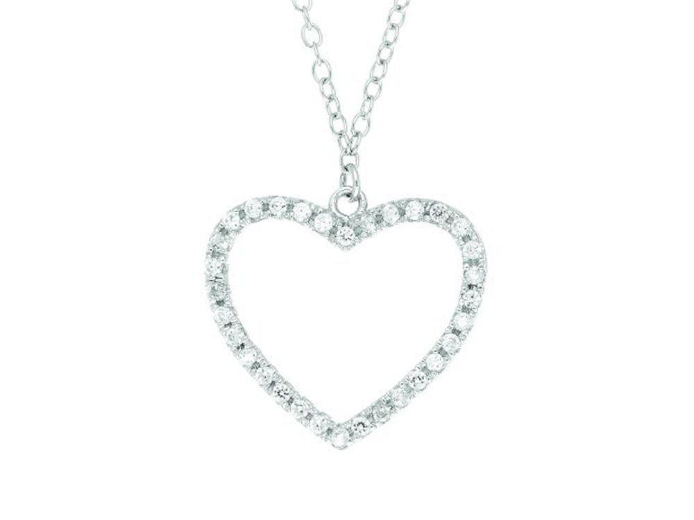 Finejewelers Silver Rhodium Finish Shiny Cable Chain Open Heart Pendant Necklace White Cubic Zirconia