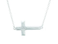 Finejewelers Sterling Silver Rhodium Finish Shiny Cable Chain Sideways Cross Necklace