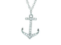 Finejewelers Silver Rhodium Finish Shiny Cable Chain Small Anchor Pendant Necklace White Cubic Zirconia