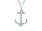 Finejewelers Silver Rhodium Finish Shiny Cable Chain Small Anchor Pendant Necklace White Cubic Zirconia