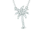 Finejewelers Sterling Silver Rhodium Palm Tree with Cubic Zirconia (CZ's) on Cable Chain Pendant Necklace