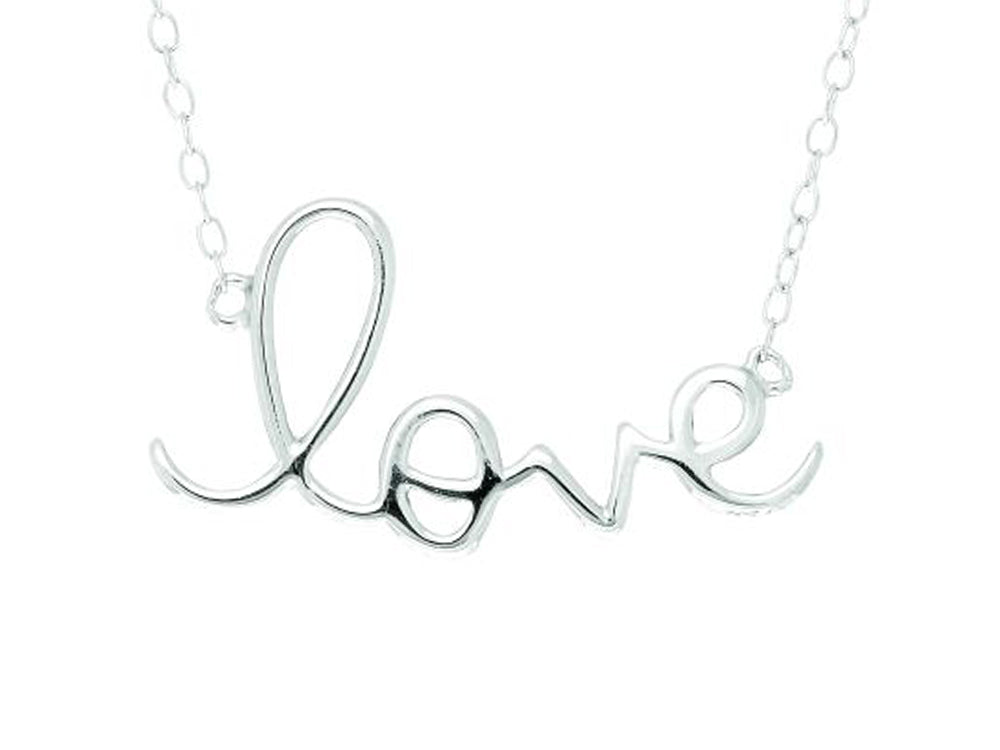 Finejewelers Silver with Rhodium Finish Shiny Cable Chain Love Pendant Necklace