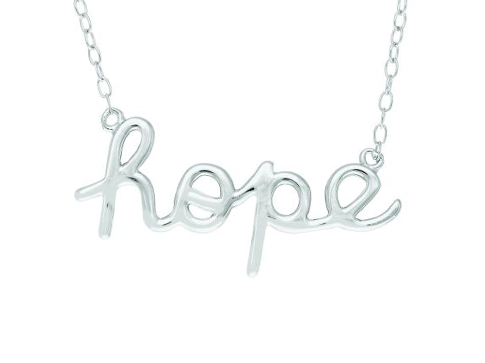 Finejewelers Silver with Rhodium Finish Shiny Cable Chain Hope Pendant Necklace